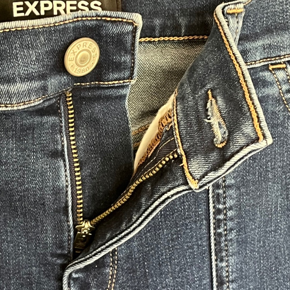 Express Denim Perfect Ankle Legging Jeans Mid Rise Dark Wash Blue Size 8R Seamed - Picture 7 of 12